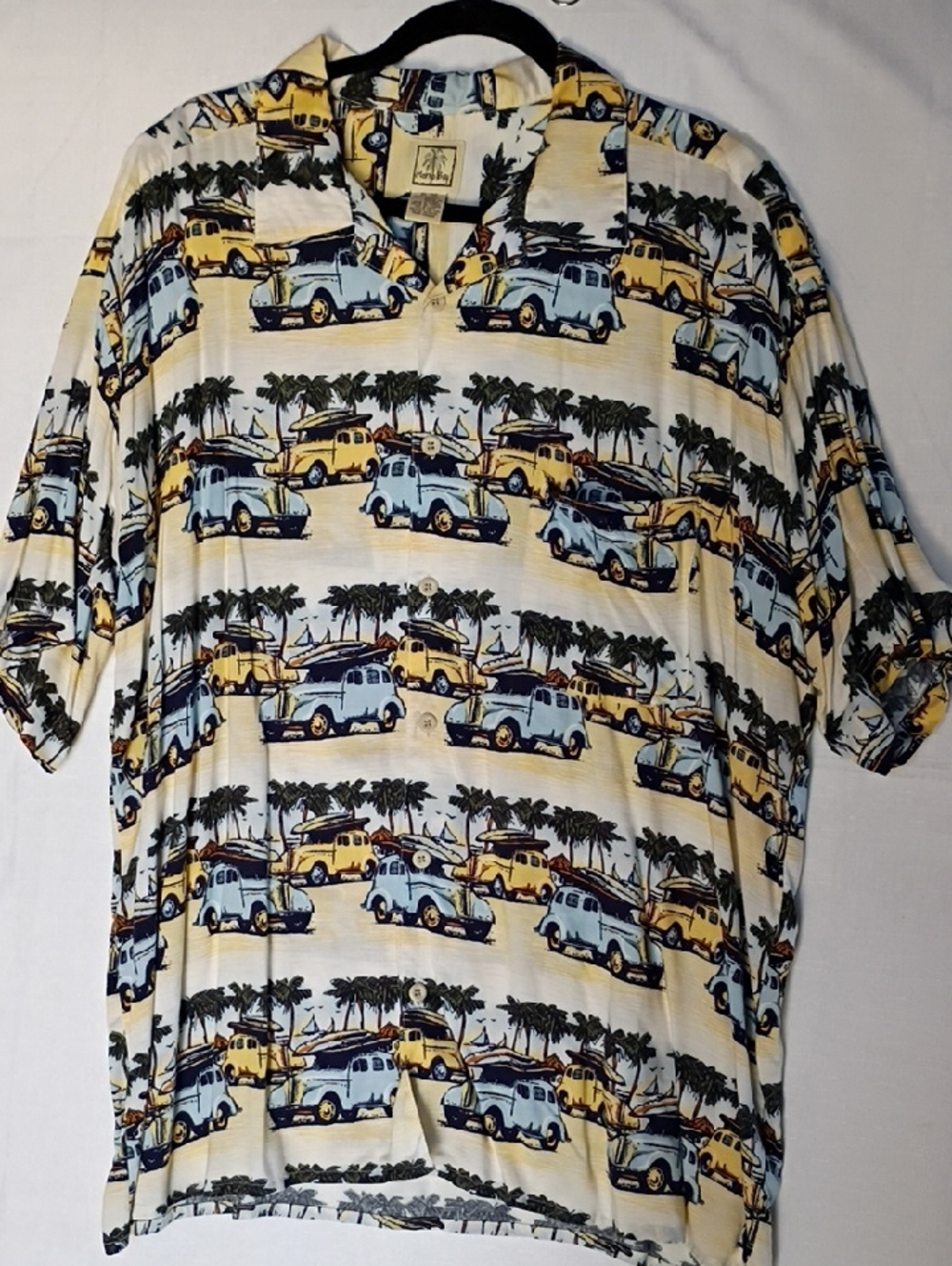 Morro Bay Men's  Short-Sleeve Hawaiian Shirt Surfboards Car SzXL 100%Viscose